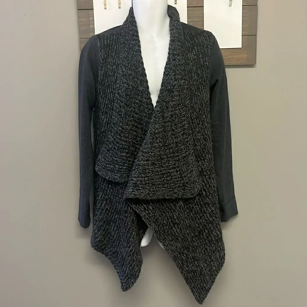 Prana Demure Heather Charcoal Gray Open Front Draped Cardigan Sweater Medium